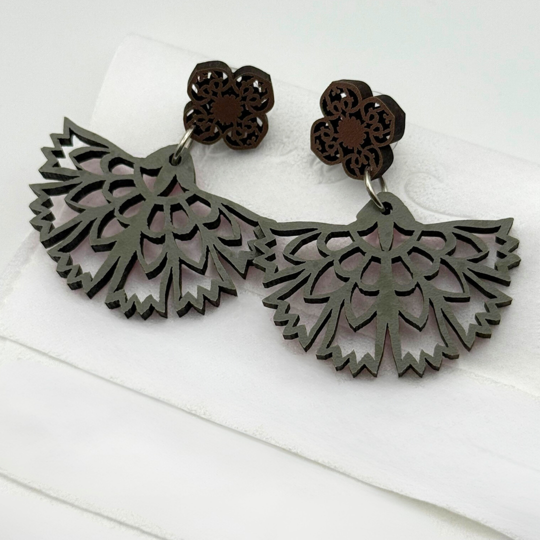Pendientes Artesanales de madera - Abanicos