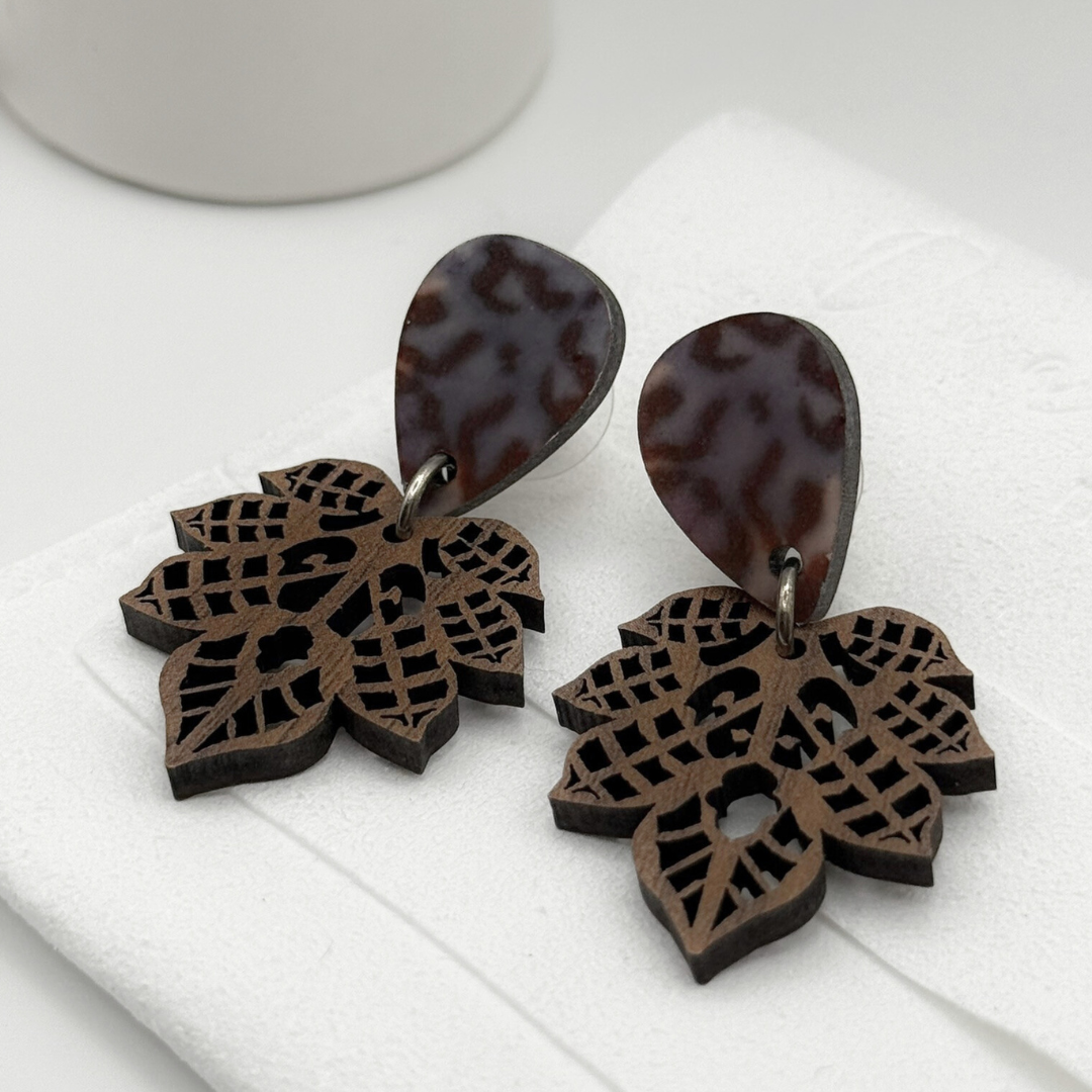 Pendientes Artesanales de madera - Hojas