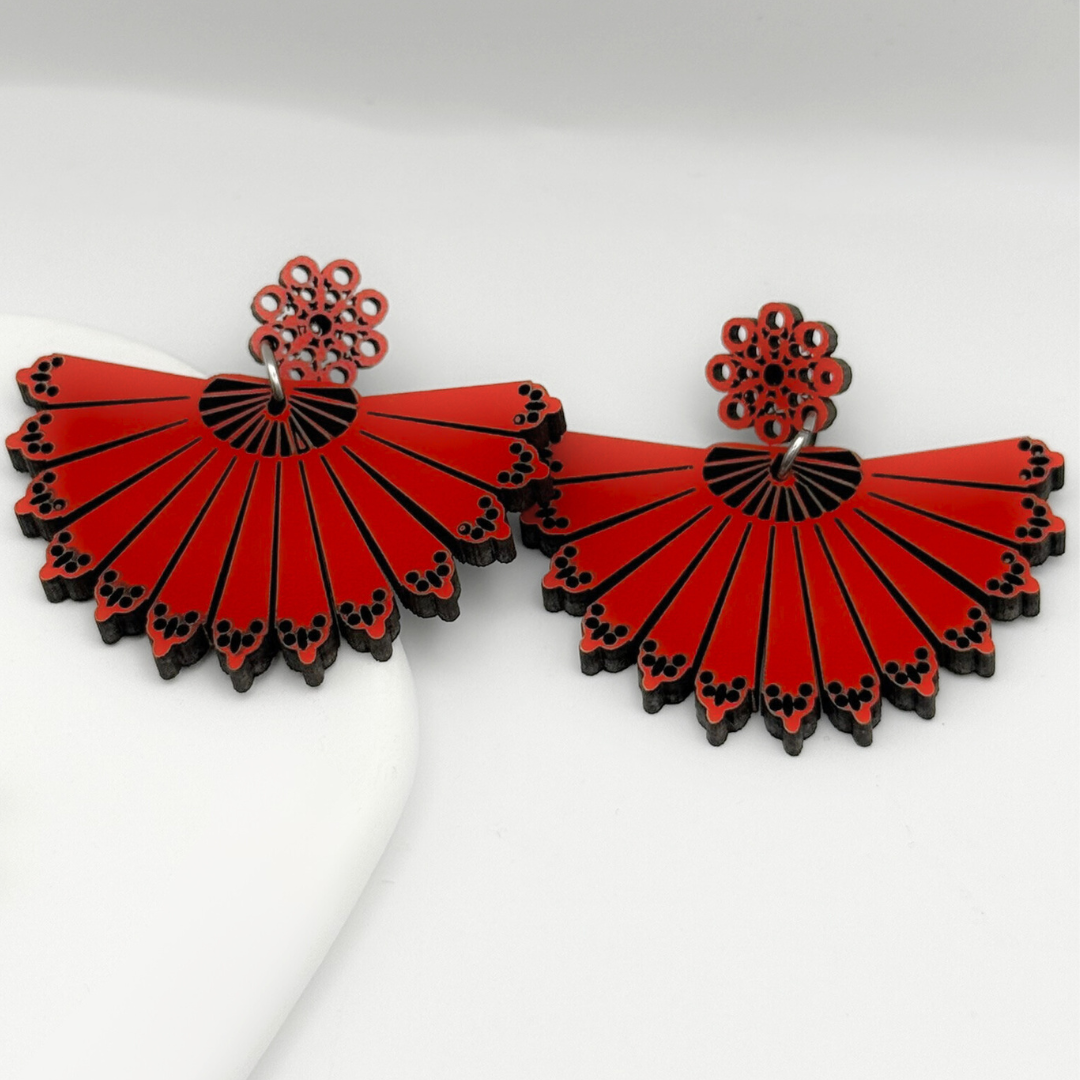 Pendientes Artesanales de madera - Abanicos