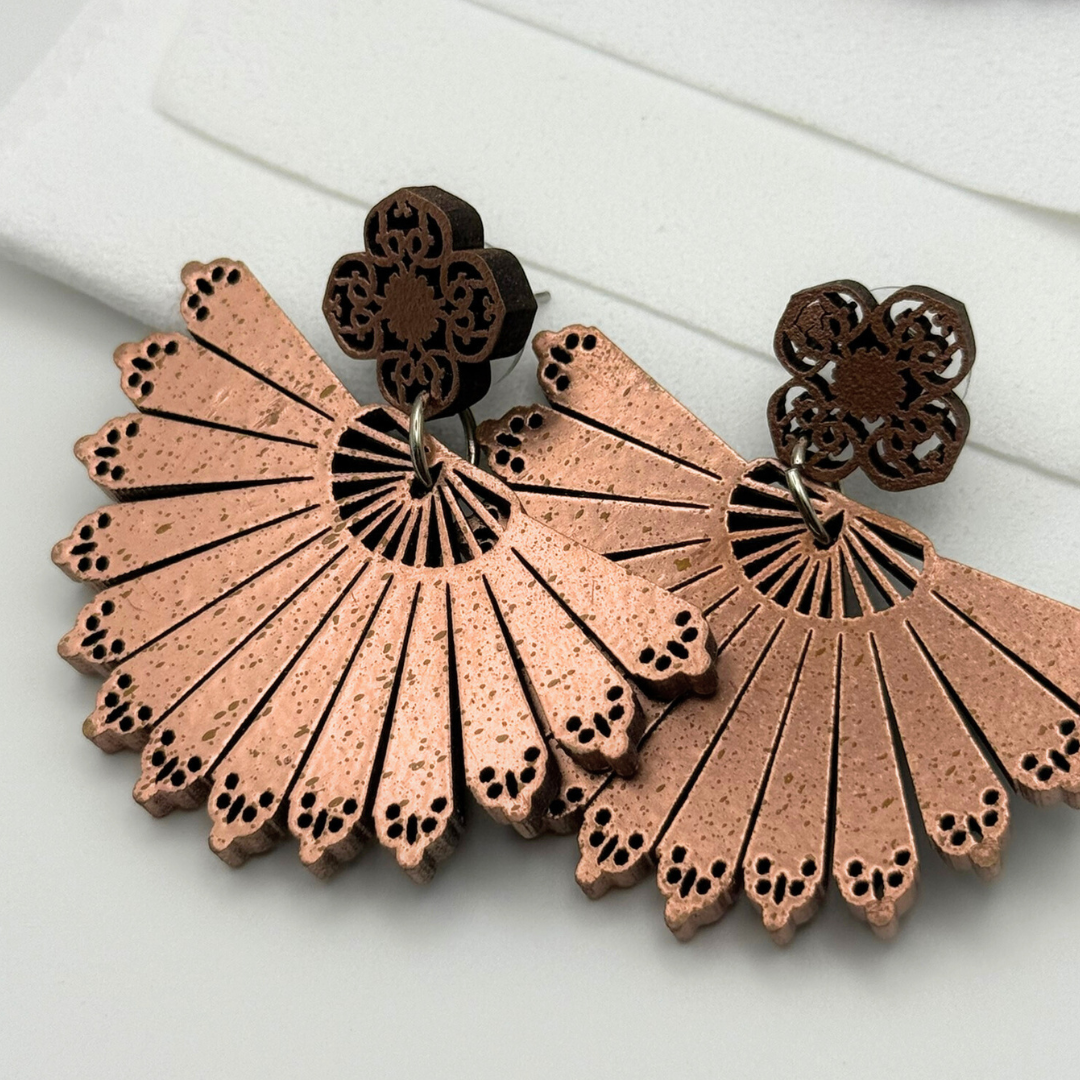 Pendientes Artesanales de madera - Abanicos
