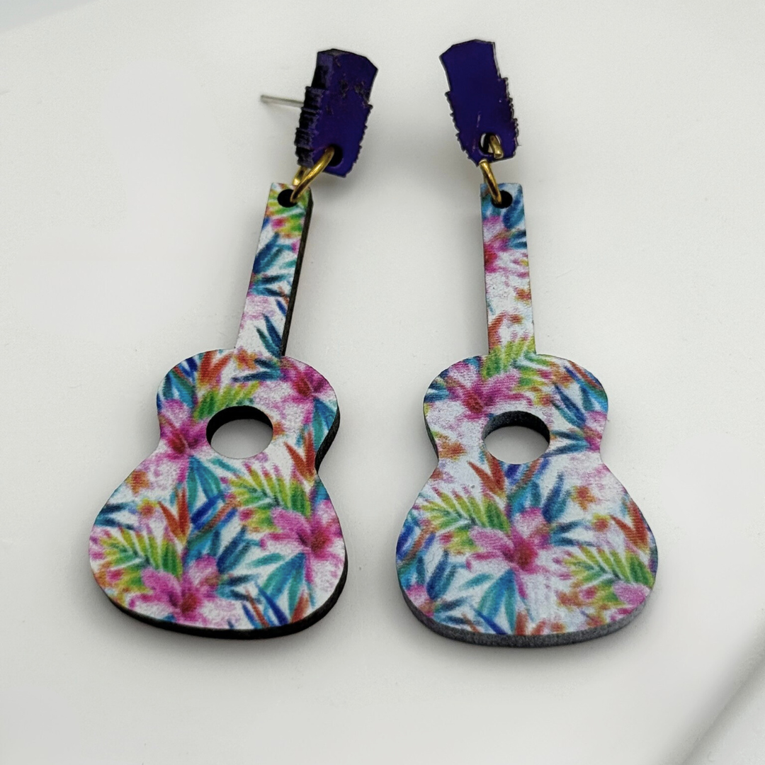 Pendientes Artesanales de madera - Guitarras
